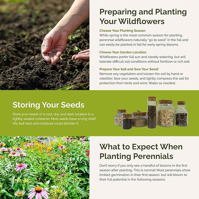 Eden Brothers Perennial Pollinator Wildflower Mixed Seeds for Planting, 5 lbs, 2,400,000+ Seeds with Blue Flax, Coneflower | Attracts Pollinators, Plant in Spring or Fall, Zones