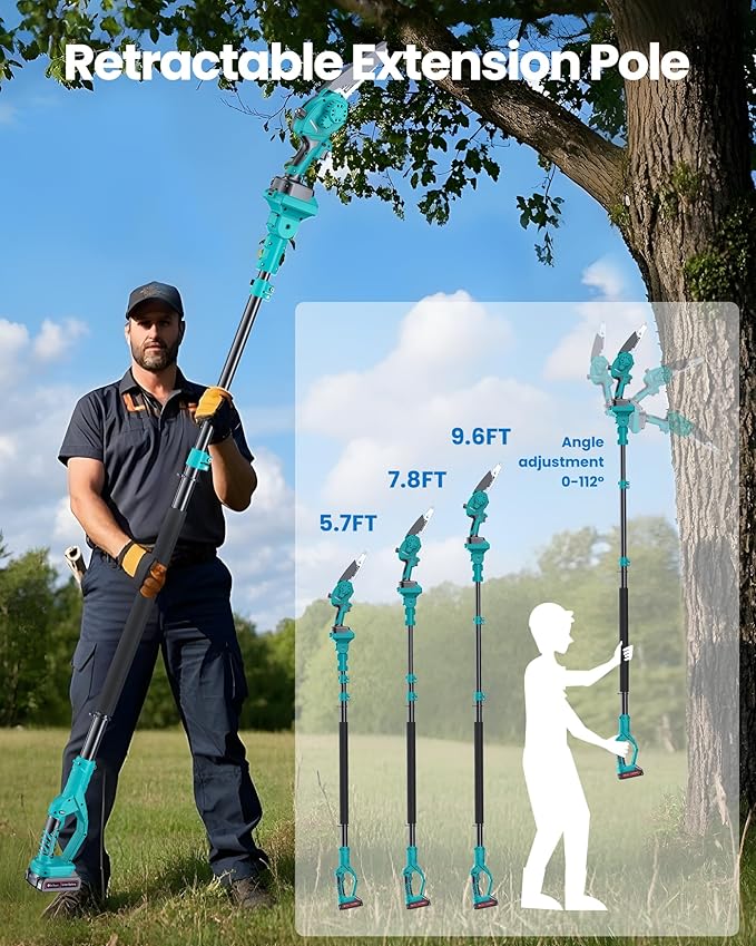 8" Electric Pole Saws for Tree Trimming,Brushless Mini Chainsaw Cordless with Extension Pole 2 Batteries, Battery Powered Hand Held Chain Saw Pole Pruner for Cutting Tree Limbs, Gifts for Father's Day
