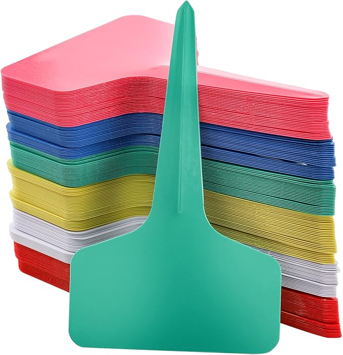 Foraineam 600 Pieces T-Type Plant Labels, 6 Colors Plastic Waterproof Plant Tags, Nursery Garden Labels Planting Seedling Stake Tags