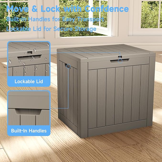 35 Gallon Resin Deck Box Outdoor Storage Box Waterproof for Patio Furniture,Outdoor Cushions,Garden Tools and Pool Supplies（Grey）