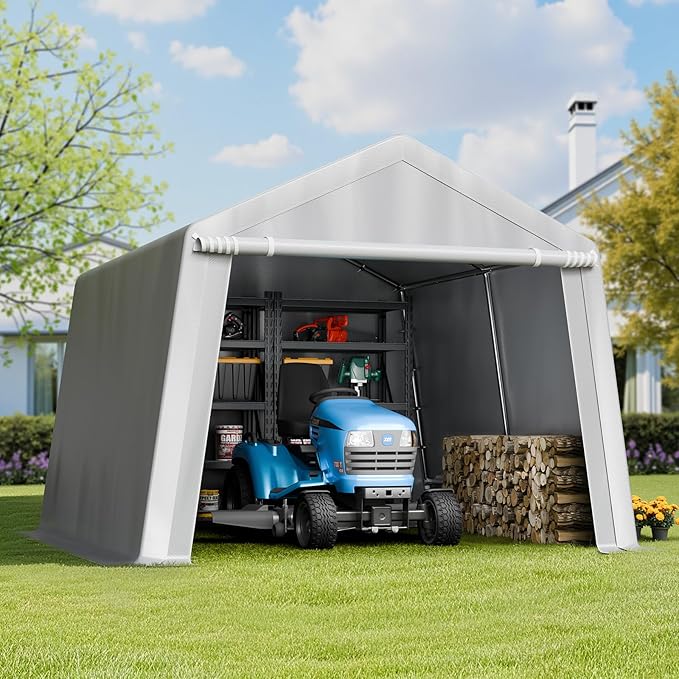 VEVOR Portable Shed Storage Shelter Outdoor, 10x10x8.5 ft Heavy Duty Instant Storage Tent Tarp Sheds with Roll-up Zipper Door and Ventilated Windows for Motorcycle, Bike, Garden Tools