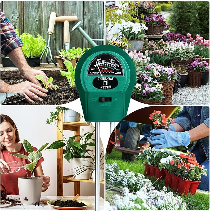 Soil Moisture 3-in-1, Soil Moisture/Light/pH Tester, No Battery Needed Soil Tester Gardening Tool for Indoor and Outdoor