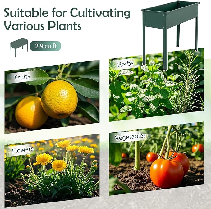 Giantex Metal Raised Garden Bed with Legs, 40”x16”x32” Elevated Planter Box with Drainage Holes for Vegetable Fruit Flower Herb, Outdoor Standing Gardening Box for Balcony Backyard Patio Porch, Green