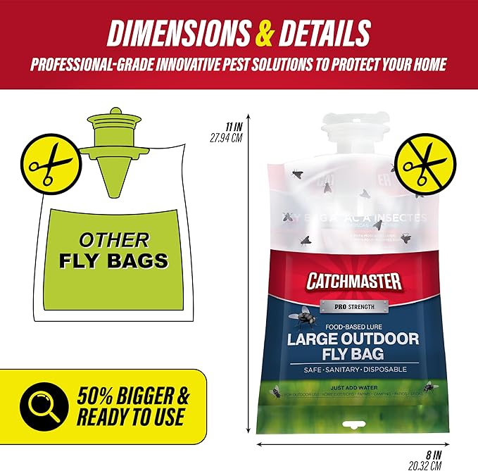 Catchmaster Pro Series Extra-Large Outdoor Fly Trap w/No-Mess Lid 8-Pack - Hanging Fly Trap Outdoor Home, Bug Catcher and Flying Insect Trap with Premium Food Lure for Backyard, Pool, Patio & Camping