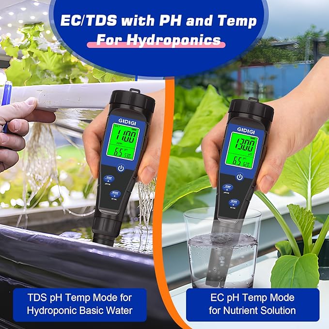Salt Tester for Pool, pH Meter Digital 5-in-1 pH TDS EC Salt Content Meter with Calibration Solution Set, pH ppm Meter for Salt Water Pool, Aquarium, Hot Tub, Spa, Hydroponics, Home Brew