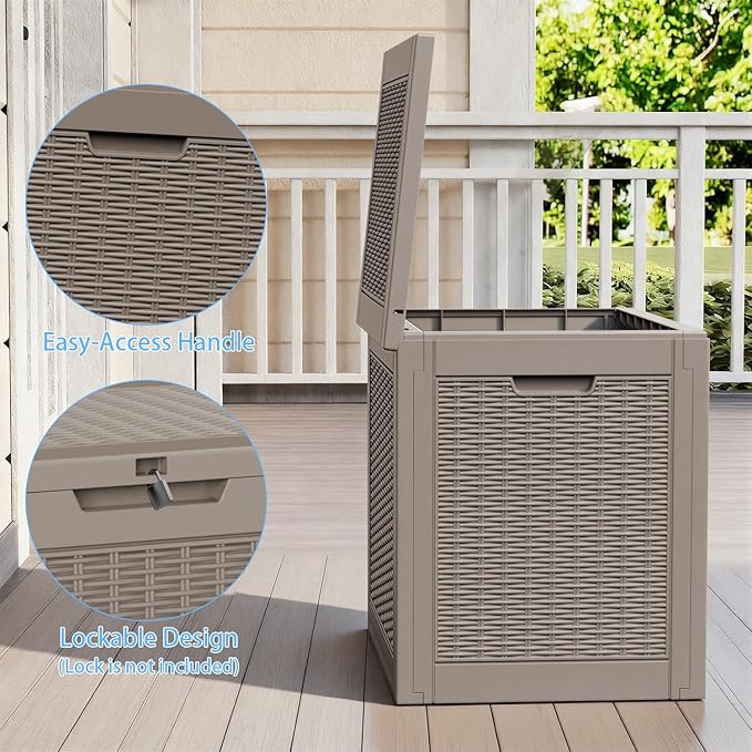 36 Gallon Resin Deck Box Outdoor Storage Box Waterproof for Patio Furniture,Outdoor Cushions,Garden Tools and Pool Supplies（Grey）