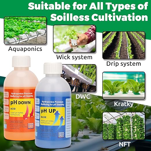 Professional Hydroponics pH Up and Down Control Kit, Adjust & Stabilize pH for Nutrient Solutions, Ideal for Soilless Gardening, Indoor Plant Growing, Aquaponics & DWC Systems (2 x 8.45oz)