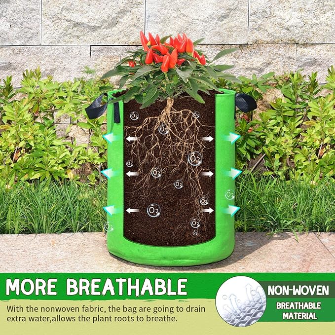 SCENGCLOS 6 Pack 10 Gallon Grow Bags, Sealed Window Planter Bags, Breathable Thickened Non-Woven Fabric Plant Pots with Access Flap, Garden Planting Bags for Grow Potato,Tomato,Carrot