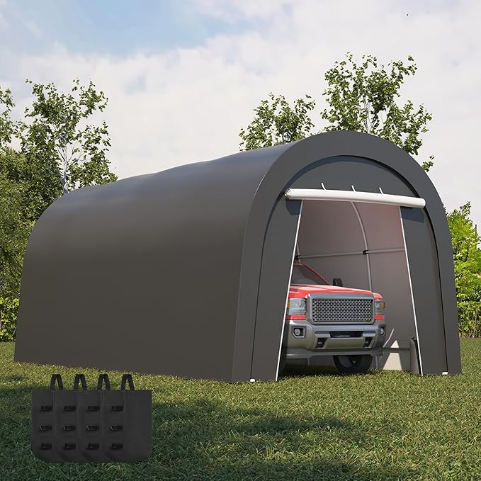Kiss the Water Domed Carport with 4 Cloth Bags, Portable Garage with 2 Roll-up Doors, Heavy Duty Car Canopy Party Tent, All-Season Storage Shelter Shed for Cars, Truck, or Garden Tools, 10' x 20'