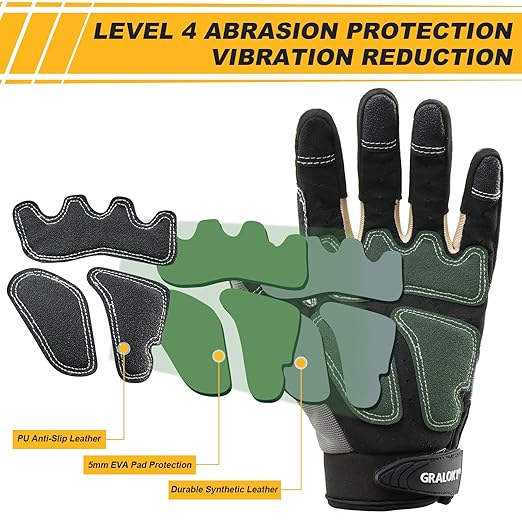Safety Work Gloves Men Women, TPR Impact Gloves for Men Women, Anti-Vibration Gloves, Touch Screen Heavy Duty Work Glove for Gardening Construction Mechanic, Leather Tactical Glove, Medium