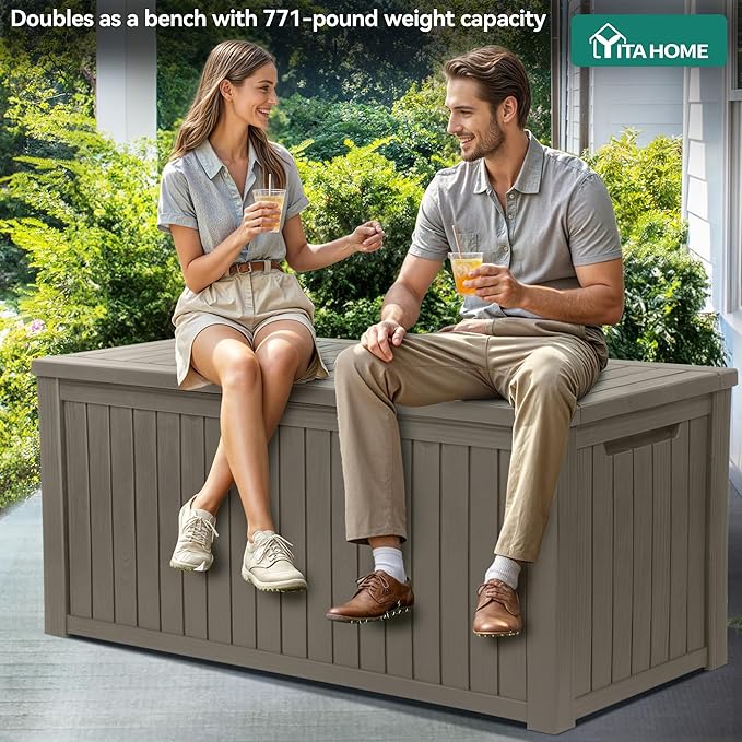 YITAHOME 180 Gallon Large Outdoor Storage XL Deck Box w/Divider for Patio Furniture,Outdoor Cushions, Garden Tools, Sports Equipment and Pool Supplies, Waterproof, Resin, Lockable, Taupe