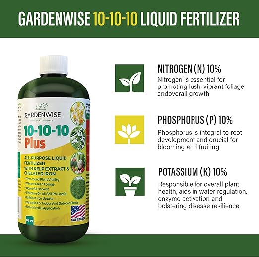 GARDENWISE 10-10-10 Fertilizer & 20-20-20 Water Soluble Fertilizer Bundle for All Purpose Plants - Liquid Fertilizer with Seaweed Kelp & Iron - Plant Food Outdoor & Indoor Plant Food, 8oz & 1/2 Quart