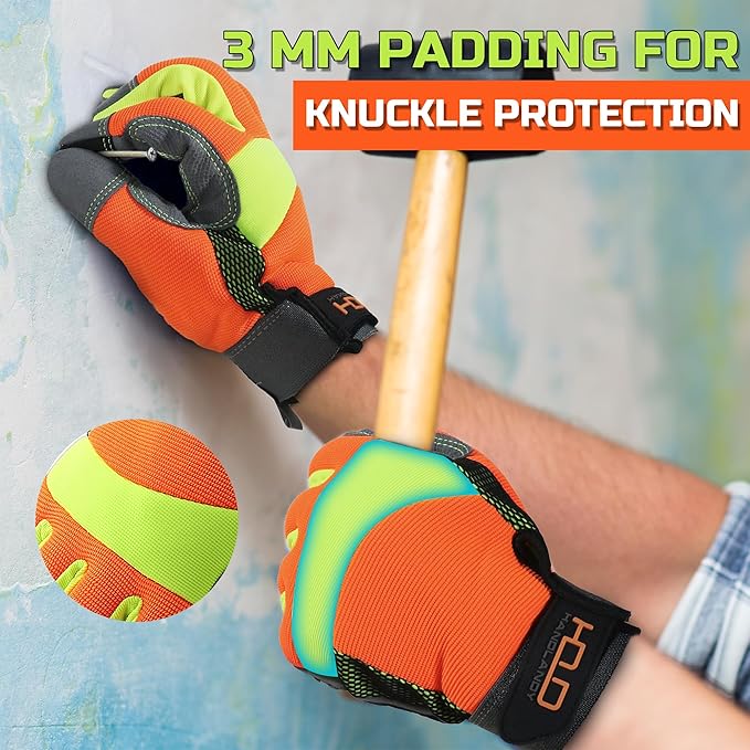 Hi-Vis Reflective Work Gloves Enhanced Visibility Impact Protection Safety Work Gloves Touchscreen Yellow Orange