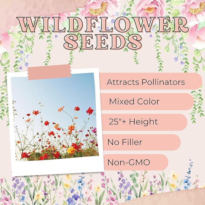 Wildflower Seed Packets Bee Kind Save The Bees Party Favors (Pack of 30) - Bee Friendly & Pollinator Wildflower Seed for Planting Gardening