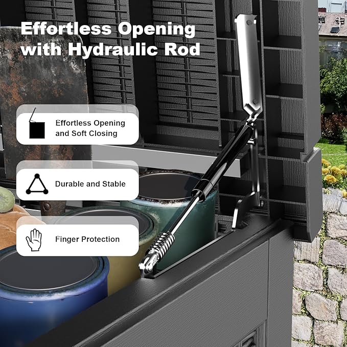 320 Gallon Outdoor Deck Box,Waterproof Resin Outdoor Storage Boxes, Outside Storage Lockable Container for Garden Tools,Indooor Cushions,Accessories (Black)