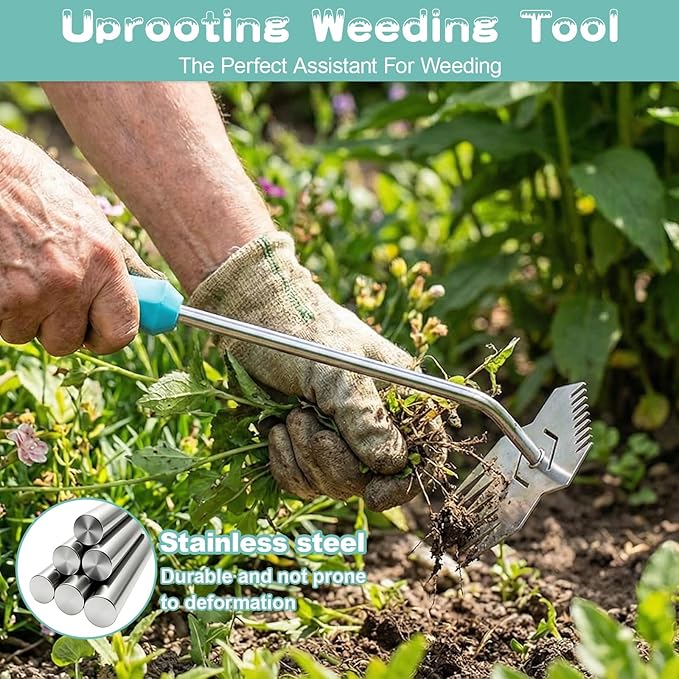 Garden Weed Tool,2026 Portable Gardening Tools,Adopting Ergonomic Handle Design,Stainless Steel Weeding Tools,Hand Weeder Tool Suitable for Farm Planting,Gardening(Blue Handle)