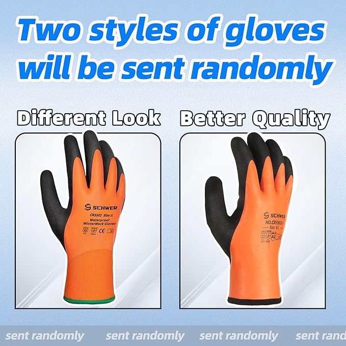 Schwer 2 Pairs 100% Waterproof Winter Work Gloves, ANSI A2 Cut Resistant Freezer Gloves for Outdoor Cold Weather Keep Hands Warm, Thermal Insulated Gloves for Shoveling Snow, Ice Fishing, XXL