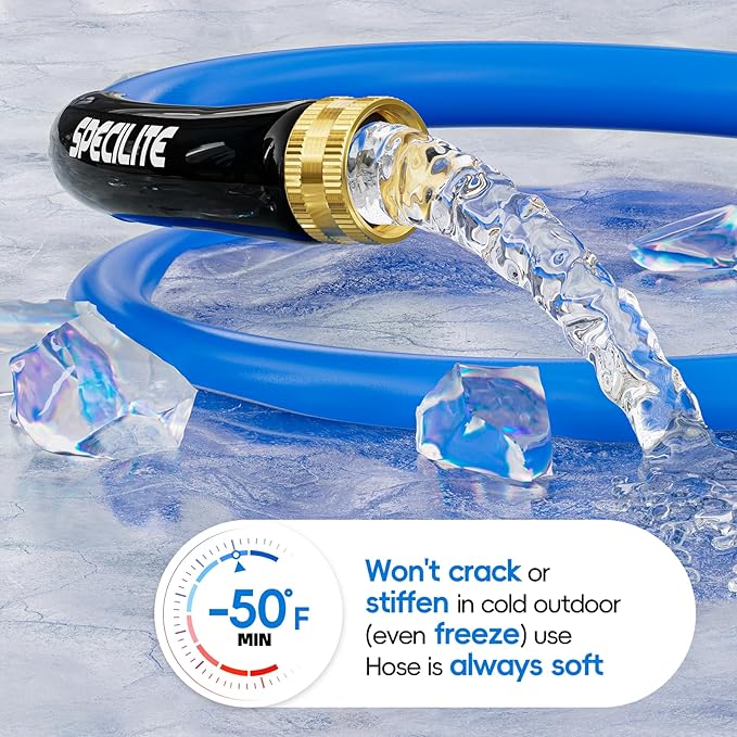 SPECILITE Female to Female Hot/Cold Garden Water Hose 20 ft x 3/4 Inch for Hose Reel, -50℉To 190℉, Heavy Duty, Flexible, Burst 605 Psi, Rubber Extension Pipe with 3/4" Brass Fittings
