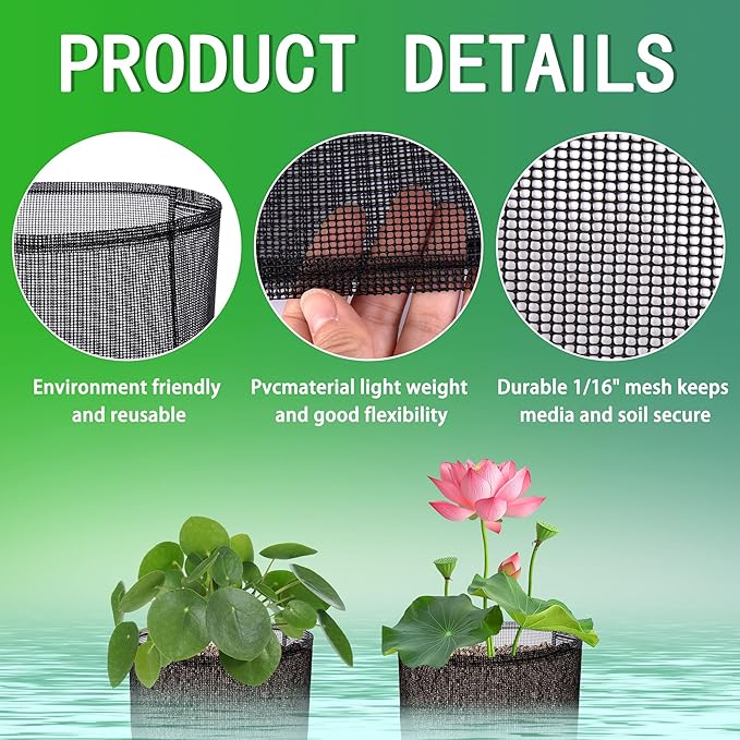 EBaokuup 4 Pcs Aquatic Pond Planting Bags-7" Reusable Mesh Water Garden Pond Plant Pot-Breathable Black Square Lily Plant Pots for Pond Bog Plant Garden Terrestrial Plant