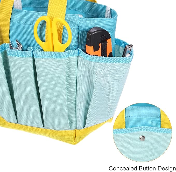 HARFINGTON Garden Tool Bag 11.22" x 3.94" x 12.2" Large Oxford Bag with Pockets Garden Tote Gardening Plant Tool Organizer Storage Carrier Store for Outdoor Women Men, Blue