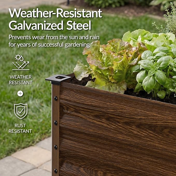 Best Choice Products 48x24x30in Galvanized Raised Garden Bed, Metal Elevated Planter Box, Vegetable Garden for Backyard, Patio, Balcony, 100% Non Toxic Materials - Dark Brown Wood Grain