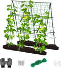 Lalahoni Cucumber Trellis, 4ft x 4ft Metal A-Frame Garden Trellis Climbing Plant Outdoor Support Fruit Grape Vine Vegetable Tomato Pea Bean Cucumber Trellis Raised Bed, with Netting, Black