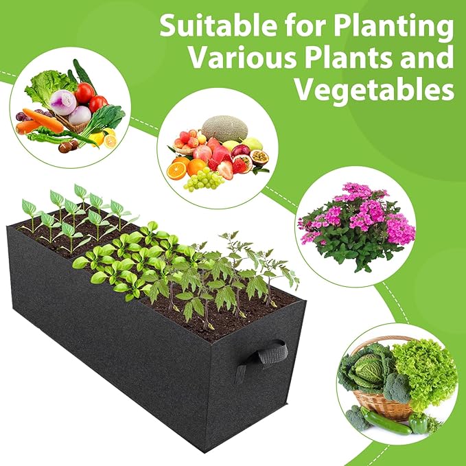 3 Pack Fabric Raised Garden Bed, 22 Gallon 3x1x1 FT Garden Growing Bags with Handle, 3 Grids Breathable Garden Grow Bed Bag Grow Planter Bags Plant Bed for Planting Vegetables, Flowers and Herbs