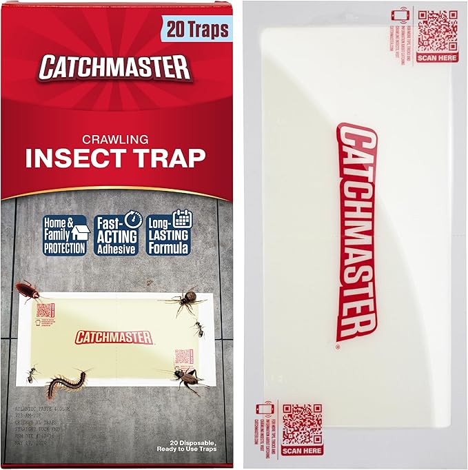 Catchmaster XL Extra-Strength Centipede & Spider Glue Traps 20-PK, Adhesive Bug Catcher, Spider, Cricket, Ant & Roach Traps for Home, Bulk Insect Glue Boards for House & Garage, Pest Control for Home