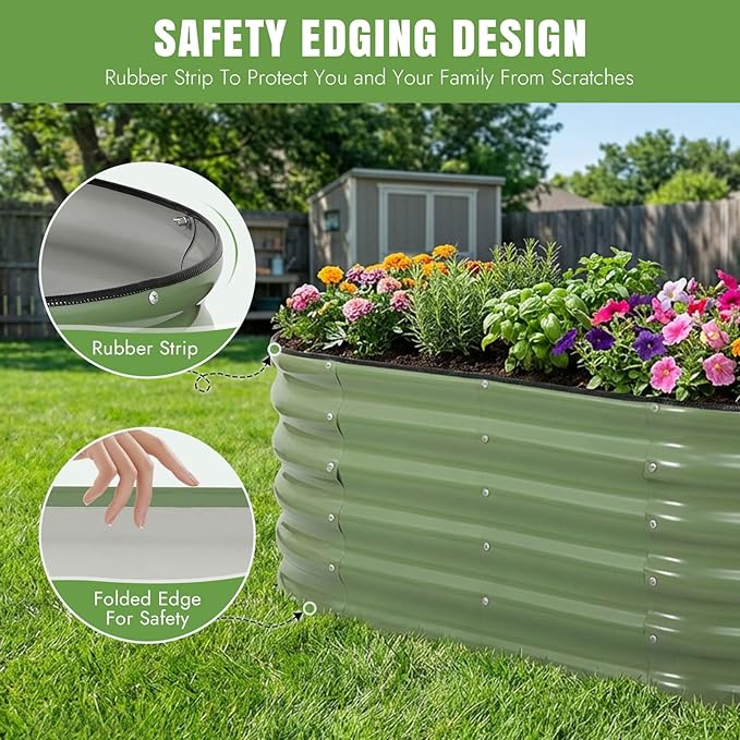 INNO STAGE Galvanized Raised Garden Bed Kits, 4x2x1.4FT Metal Raised Beds Outdoor for Gardening, 17'' Tall Large Steel Raised Planter Bed for Vegetables & Flowers Patio Ground Planter Box - Green