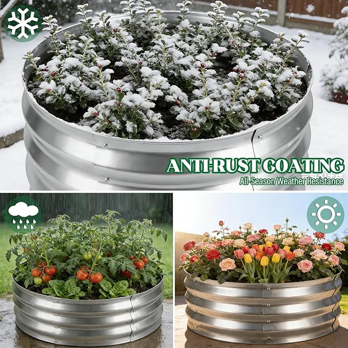 Round Metal Raised Garden Bed 2 Pack with Fabric Liners, 2 ft × 2 ft × 1 ft, Outdoor Planters for Backyard, Patio & Garden (Silver)