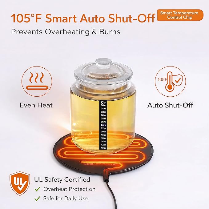 12-Inch Brewing & Fermentation Heating Pad, 25W Waterproof Heated Mat for Home Brewing, Beer & Kombucha Fermentation, Constant Temperature Warmer Fermenting Heater Mat Pad