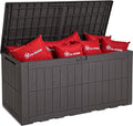 YITAHOME 134 Gallon Large Outdoor Storage Box with Lock, Waterproof Deck Box with Hydraulic Piston for Garden Tools, Pool Accessories & Cushions, Resin Deck Organizer with Bench Seat (Dark Brown)