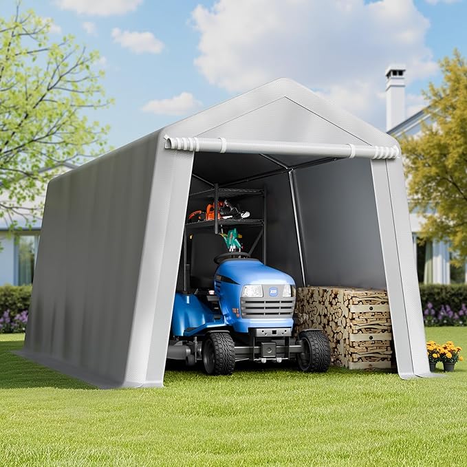 VEVOR Portable Outdoor Storage Shelter Shed, 8 x 14 x 7.6 ft Heavy Duty Instant Storage Tent Garage Sheds with Roll-up Zipper Door for Motorcycle, Bike, Garden Tools