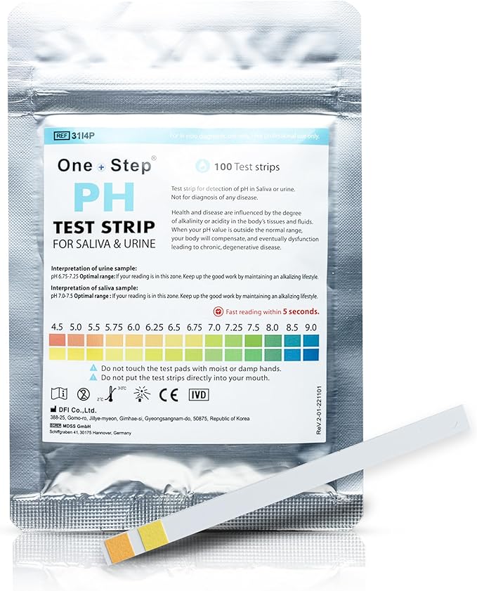 One Step pH Test Strips for Urine & Saliva Testing (4.5-9.0), 100 pH Strips, Test Alkaline & Acid Levels in The Body, Body pH Test Kit, Highly Accurate Results in Seconds, Home Health Tests