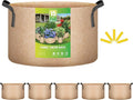 iPower 15 Gallon 5 Pack Grow Bags Nonwoven Fabric Pots Aeration Container with Strap Handles for Garden and Planting, 5-Pack Tan, 15 Gallon