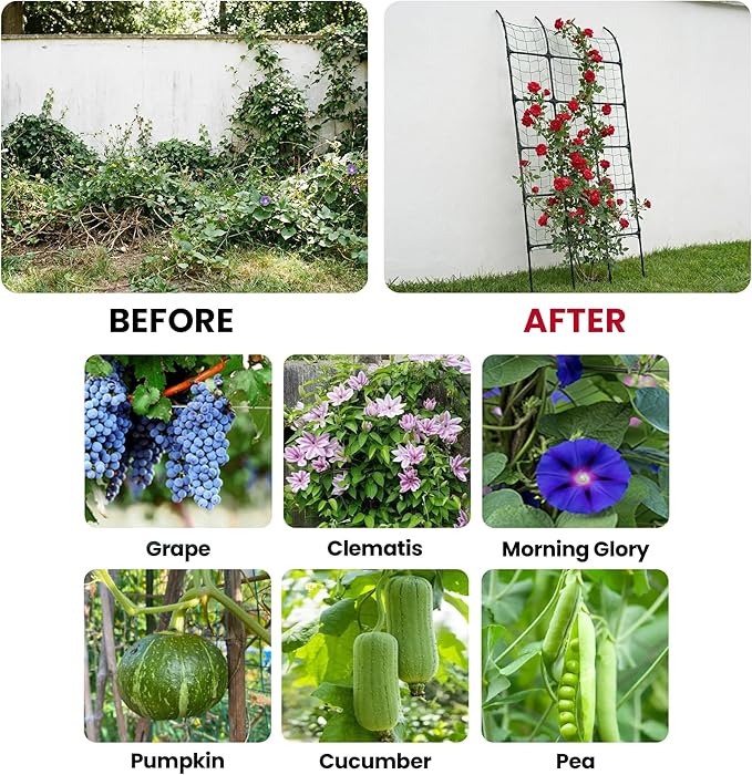 7.2ft Leaning Garden Trellis, No-Drill Lean-to Design for Climbing Plants | PE-Coated Galvanized Steel Plant Support for Flowers & Vegetables, Rust-Proof & Space-Saving Vertical Gardening