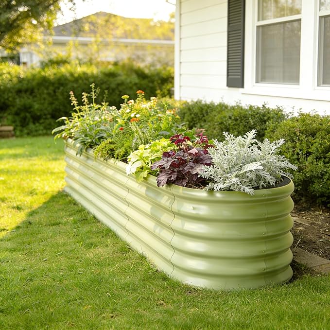2-Pack Galvanized Raised Garden Bed 6x2x1.5 ft, 17" Tall Metal Planter Boxes Outdoor for Vegetable, Above Ground Raised Bed Kit for Gardening, Durable Zn-Al-Mg Coated Flower Bed - Moss Green