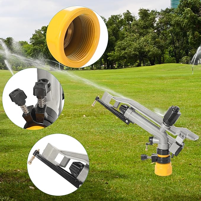 1.5" Agriculture Farm Irrigation Sprinkler Lawn Sprinkler Irrigation Spray Gun Large-Area Watering Spray 360° Rotary Farm Lawn Garden Irrigation Female Thread Aluminum Alloy with Nozzle Set