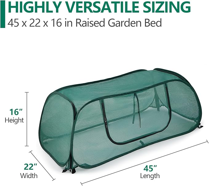 Garden Bed Cover, Mesh Netting Tent, Crop Cage for Raised Bed,- 30% Sunblock Shade Cloth with Metal Anchoring Spikes - Protects Plants Against Birds and Small Animals - 45"x22"x16"(H)