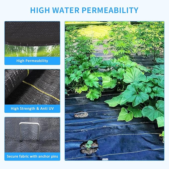 3.5oz Weed Barrier Fabric, Custom Size 4ft x 297ft Heavy-Duty Woven Landscape Fabric with Staples for Garden Weed Control & High Permeability