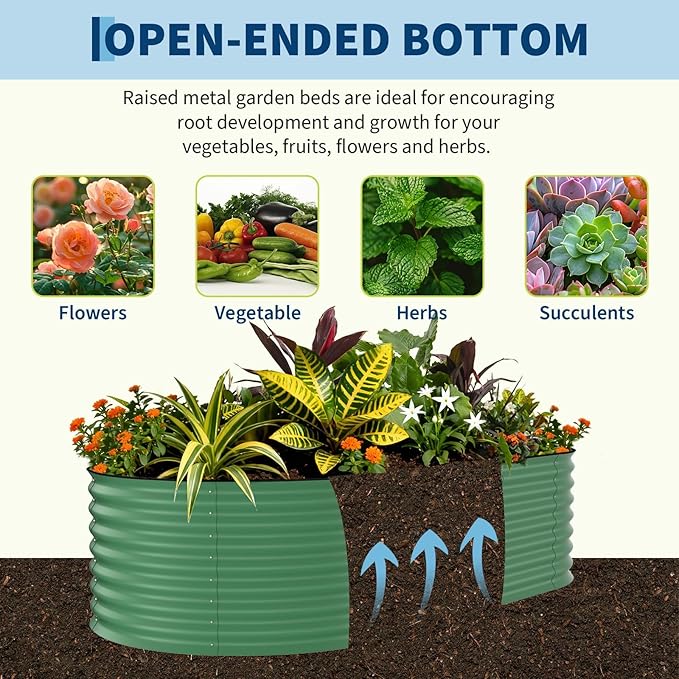 Garvee 2 Pack 8x4x2ft Galvanized Raised Garden Bed Kit, Oval Metal Planter Boxes with Anti-Cut Safety Edges, Rust-Resistant Deep Root Planters for Outdoor Vegetables, Flowers, Herbs, Green