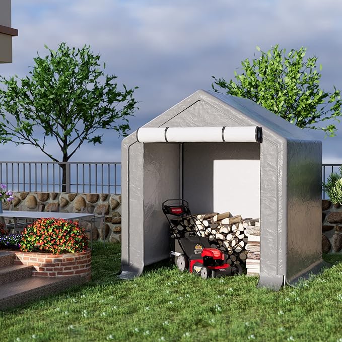 Outdoor Storage Shelter, 6x6 ft Portable Shed with Roll up Zipper Door, Waterproof and UV Resistant Anti-Snow, Heavy Duty Carport for Storing Garden Tools, Outdoor Equipment