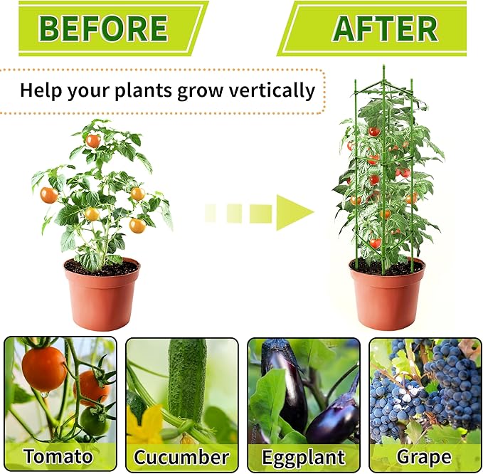 4 Pack 48 Inch Tomato Cages for Garden, Triangle Metal Plant Support with Rust-Resistant Coating, Heavy Duty Tomato Trellis for Raised Bed, Pots, Cucumbers, Peppers & Climbing Plants