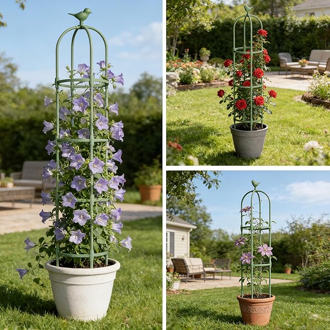 Garden Obelisk Trellis for Climbing Plants Outdoor, 5 FT Garden Trellis Plastic Coated Metal Plant Support for Indoor Outdoor, Tall Decorative Trellis for Roses, Flowers, Vines, Potted Plants