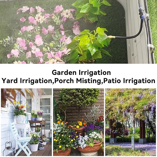 98.4Ft Drip Irrigation System, 360° Bendable Drip Irrigation Kit Automatic Irrigation System for Garden, Adjustable Garden Watering Misting System for Greenhouse, Yard, Lawn, Plant