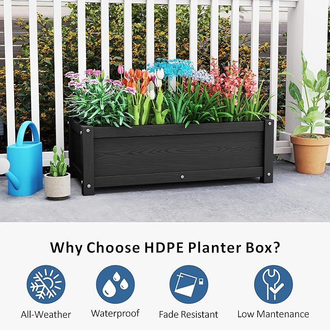 HDPE Raised Planter Box Outdoor,Rot-Resistant and Non-Cracking,Small Raised Beds for Gardening 29.5 * 14.4 * 9.8 in for Yard,Lawn,Outdoor Planter Boxes Rectangle with Drainage Holes Black