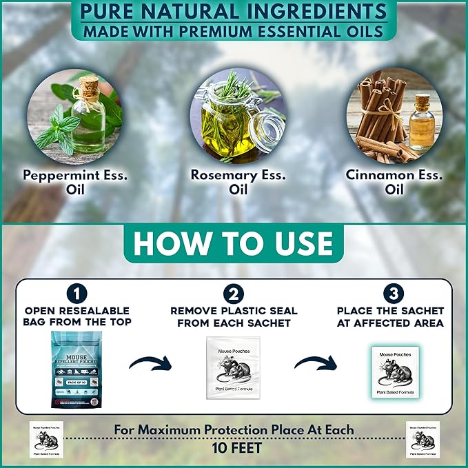 10Pack Natural Mouse Repellent Pouches Indoor Prepared with Botanical Scent Mice Repellent Pouches Rodent Repellent Pouches Mouse Deterrent Pouches for Home Attic Basement Shed Barns Storage Rvs etc