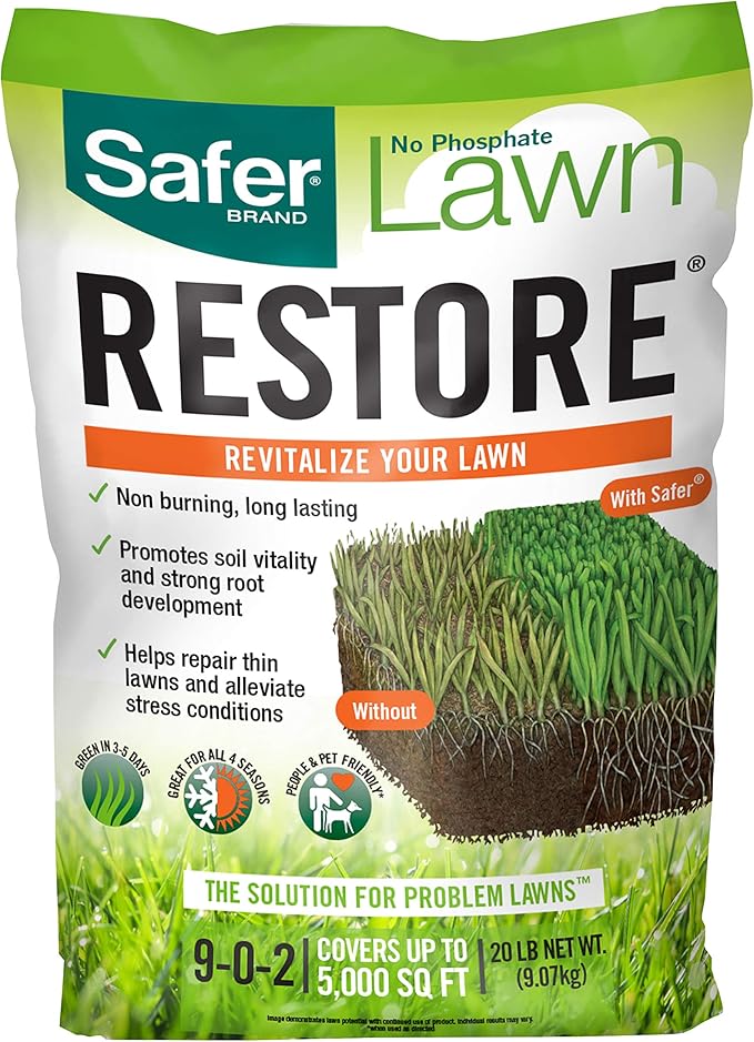 Safer Brand Lawn Restore Natural Lawn Fertilizer - 9335SR - Non-Burning Fertilizer - 9-0-2 NPK - Use for Healthy Grass - Covers up to 5,000 Sq Ft