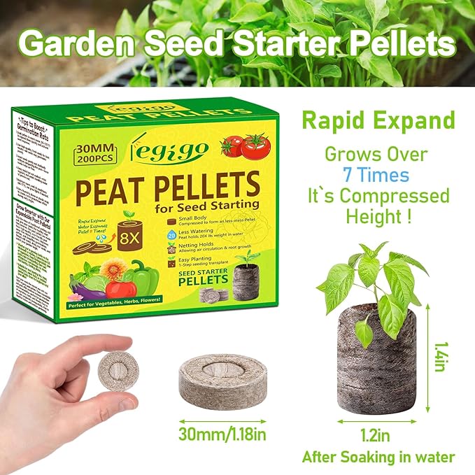 Legigo 200 Pcs 30mm Seed Starter Peat Pellets Pods for Seedlings- Compressed Seed Starting Pellets Seed Starter Pods Plugs Soil Peat Pods, Garden Planting Herb Flower Vegetables for Starting Seeds