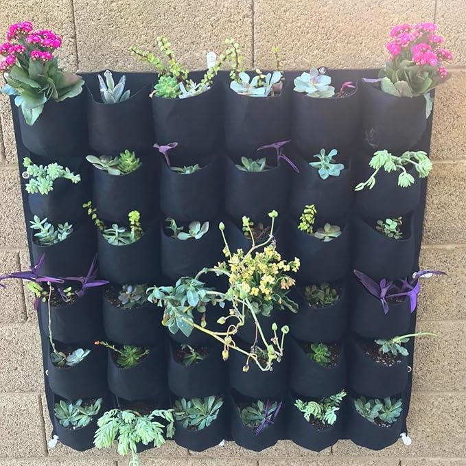 ZOENHOU 2 Pack Total 36 Roomy Pockets Horizontal Garden Planter, Waterproof Wall-Hanging Flower Pot Bags, Felt Wall Mount Balcony Planter Pouch for Herbs, Succulent, Flowers and Vegetables